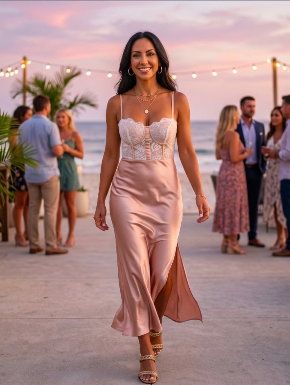 Forever 21 Blush Satin Slip Dress with Lace Bodice